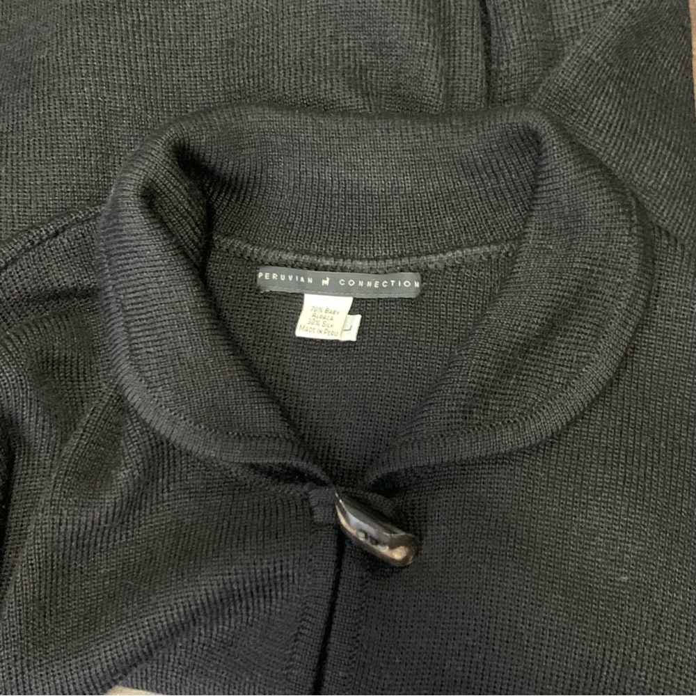Peruvian Connection Women’s Black Collared Toggles Closure Cardigan Knit Jacket - Picture 6 of 7